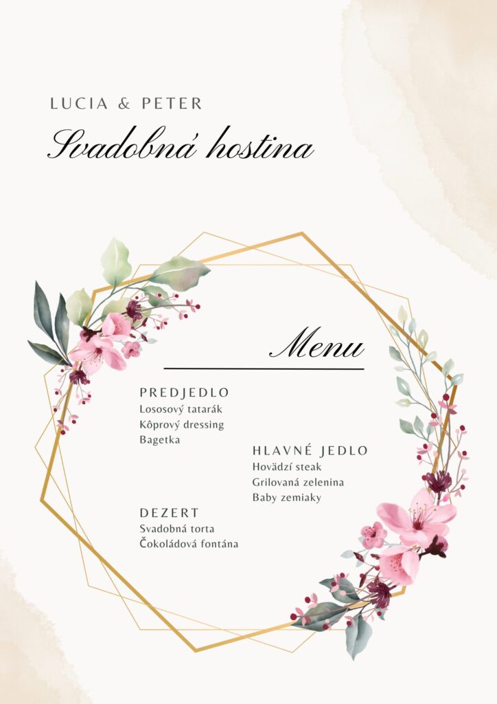Beige Minimalist Floral Wedding Food Menu