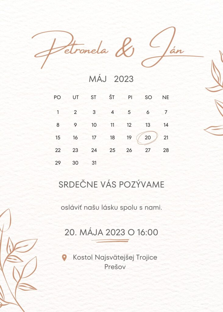 White And Beige Minimalistic Calendar Wedding Invitation