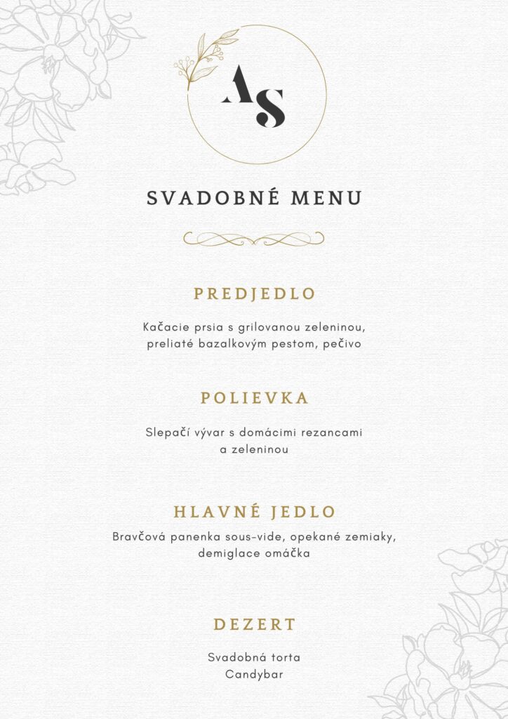 White Elegant Minimal Floral Wedding Menu